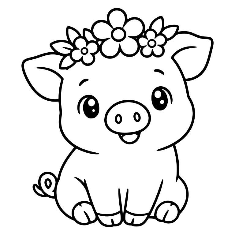 Sitting Piglet with Flower Crown and Open Smile — free animal SVG cut file
