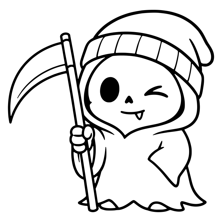 Winking Fanged Beanie Reaper With Scythe — free characters SVG cut file