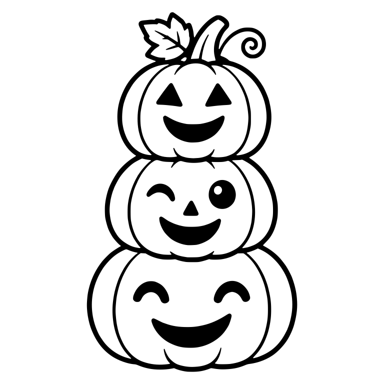 Pumpkin Stack With Leaf, Curly Vine and Winking Middle — free holiday SVG cut file