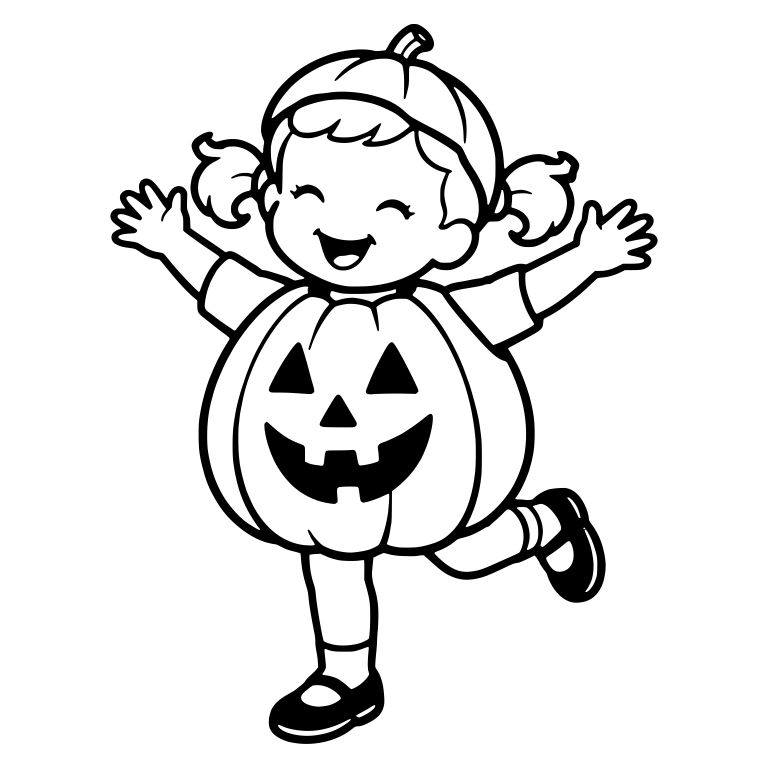 Cheering Girl in Pumpkin Costume With Pigtails — free characters SVG cut file