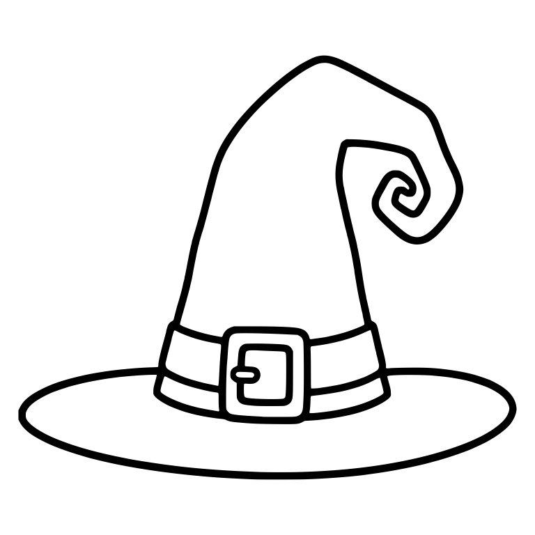 Wide-Brim Witch Hat with Spiral Tip and Belt Buckle — free objects SVG cut file