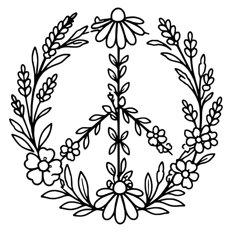 Peace Sign Wreath of Wildflower Sprigs and Daisies — free symbol SVG cut file