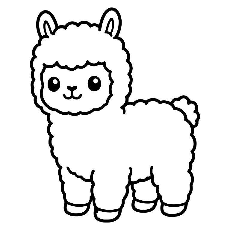 Fluffy Alpaca Cria Standing with Pom Tail — free animal SVG cut file