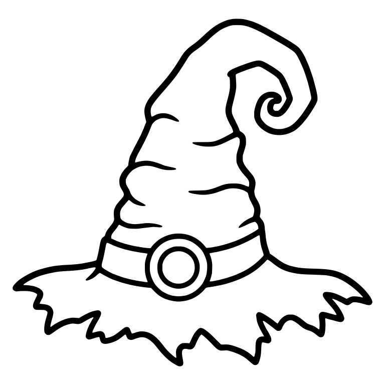 Ragged-Brim Witch Hat with Round Buckle and Spiral Tip — free objects SVG cut file