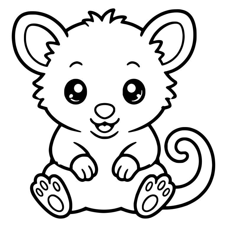 Sitting Baby Opossum With Curly Tail and Big Ears — free animal SVG cut file