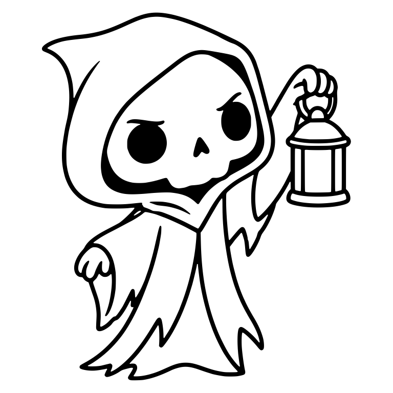 Scowling Grim Reaper Raising a Lantern, Torn Robe — free characters SVG cut file