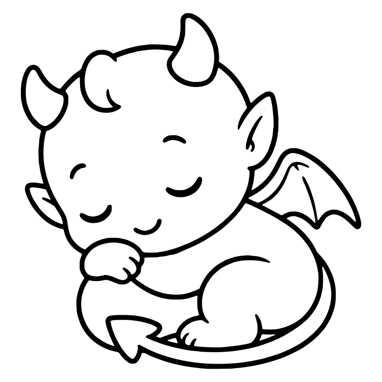 Sleeping Baby Devil Curled Up With Tail Wrapped Around — free fantasy-creature SVG cut file