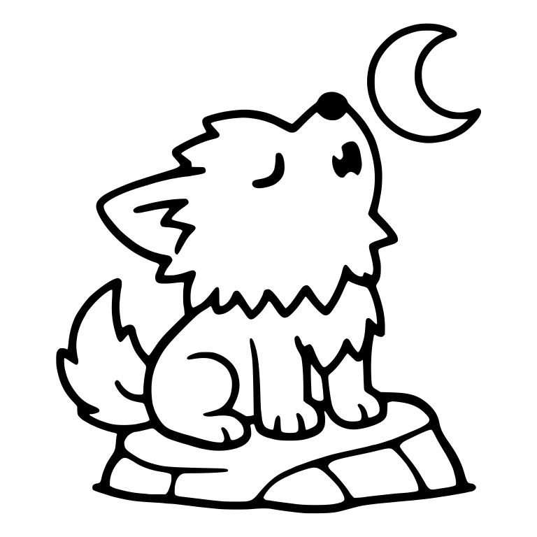 Wolf Pup Sitting on a Rock Under Crescent Moon — free animal SVG cut file