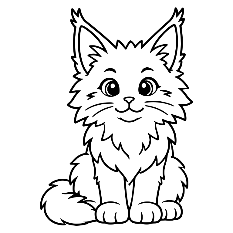 Fluffy Maine Coon Kitten Sitting With Tail on Left — free animal SVG cut file