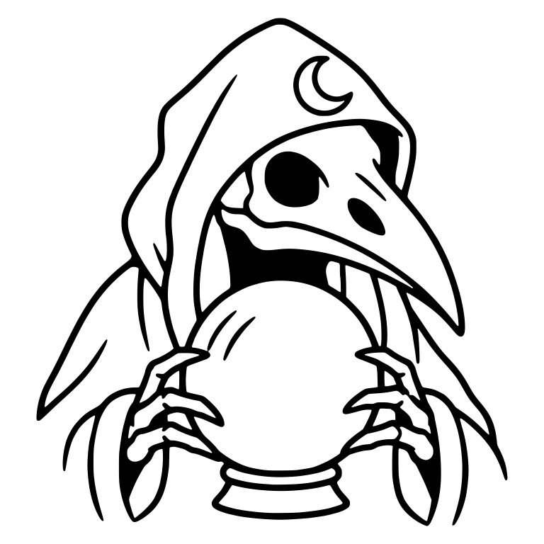 Hooded Raven Skull with Crescent Moon and Crystal Ball — free fantasy-creature SVG cut file