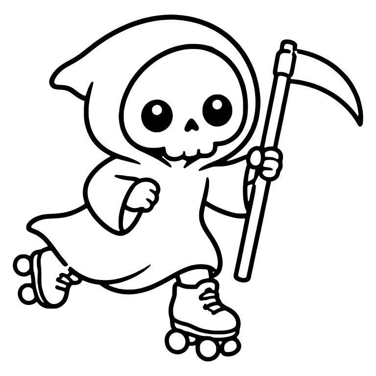 Kawaii Grim Reaper Roller Skating With Scythe — free characters SVG cut file