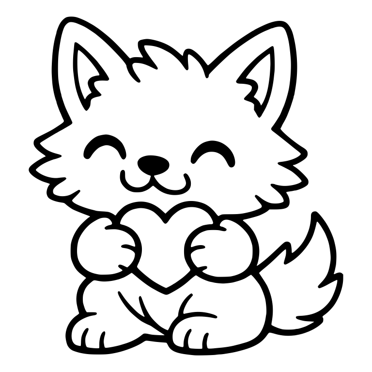 Sitting Wolf Pup Hugging a Heart With Happy Eyes — free animal SVG cut file