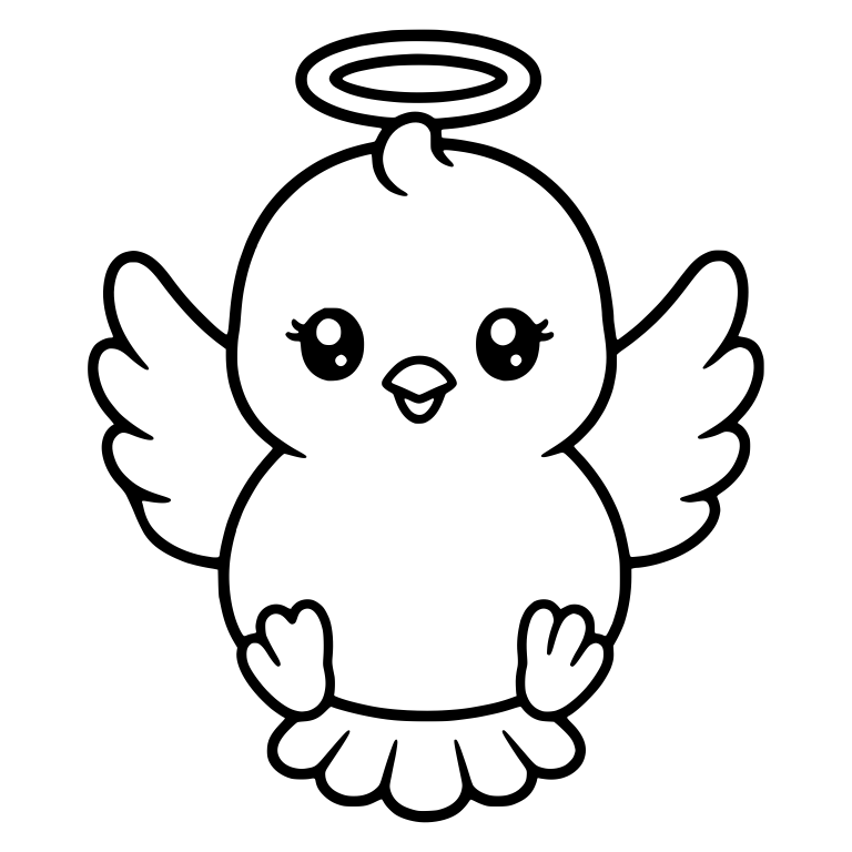Angel Dove with Halo, Curled Tuft and Fanned Tail Fringe — free animal SVG cut file