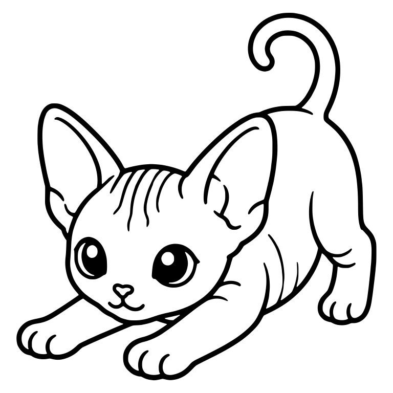Sphynx Kitten In A Play Bow With Curly Tail — free animal SVG cut file