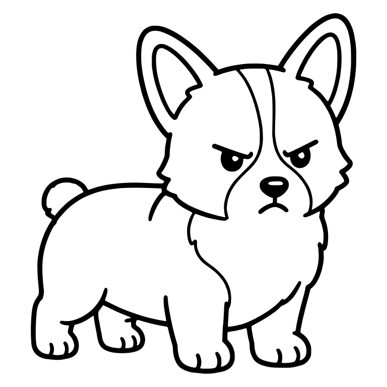 Grumpy Corgi Puppy Standing Turned Right With Stubby Tail — free animal SVG cut file