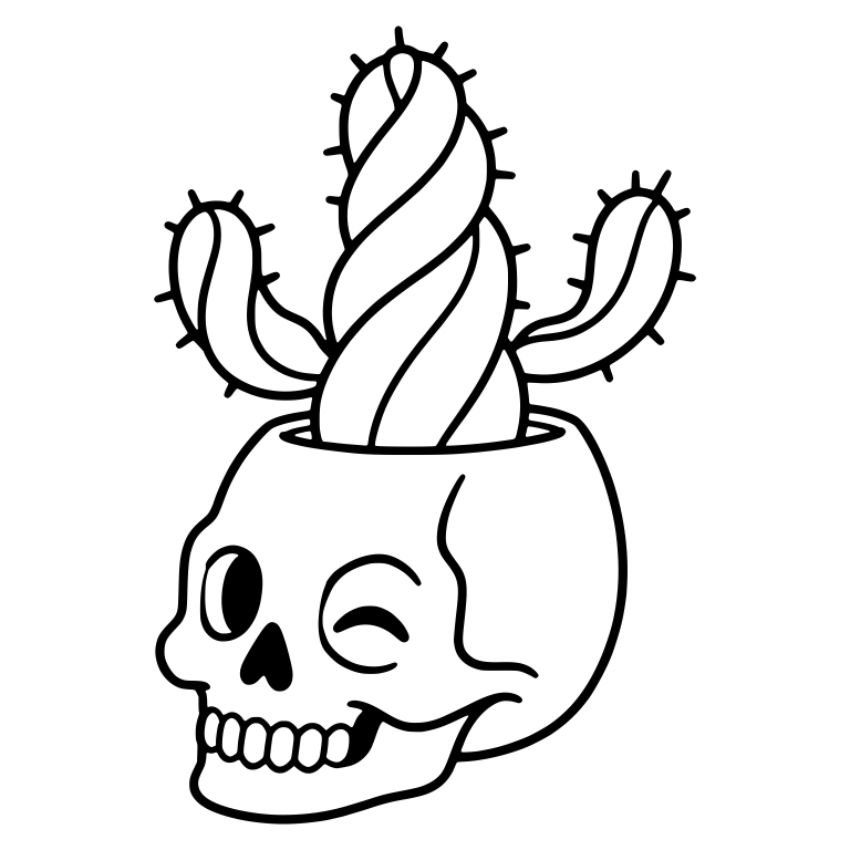 Tilted Winking Skull Planter With Twisted Cactus Arms — free skeleton SVG cut file