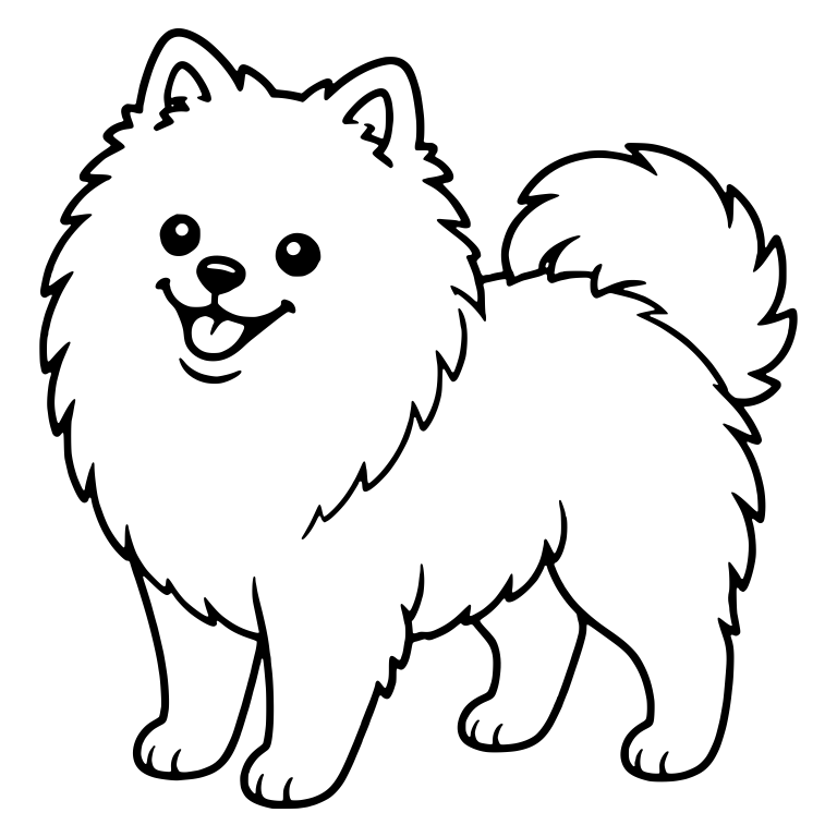 Standing Pomeranian With Wide Open Smile and Curled Tail — free animal SVG cut file