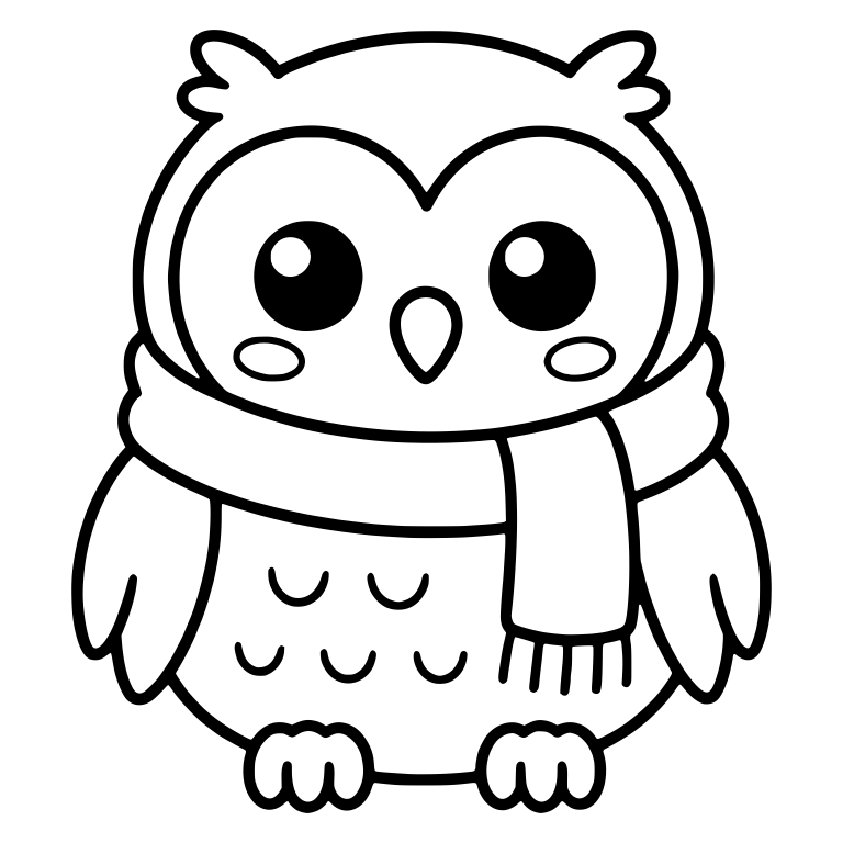 Owl in Wide Scarf with Long Fringed End Hanging Front — free animal SVG cut file