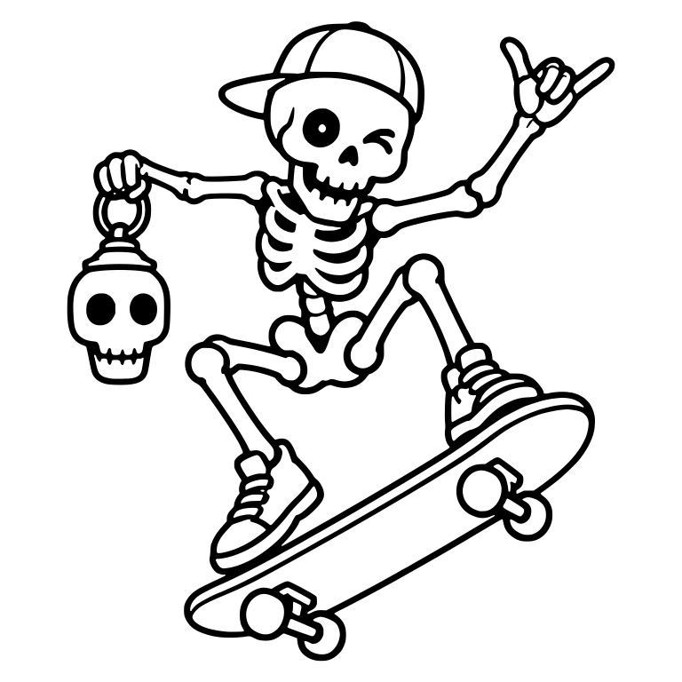 Winking Skeleton Skater with Shaka and Skull Lantern — free skeleton SVG cut file