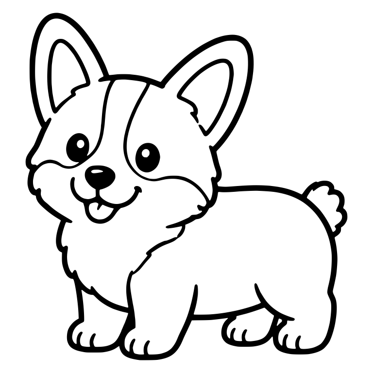 Standing Corgi Puppy Smiling With Tongue Out and Fluffy Tail — free animal SVG cut file
