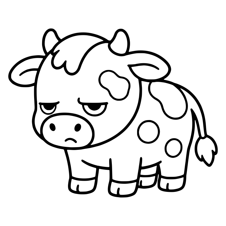 Little Standing Cow With Round Spots and Sleepy Frown — free animal SVG cut file
