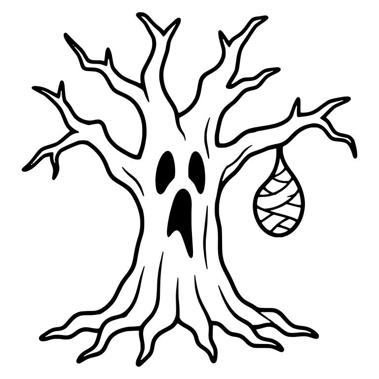 Haunted Tree with a Web-Wrapped Cocoon on a Branch — free floral SVG cut file