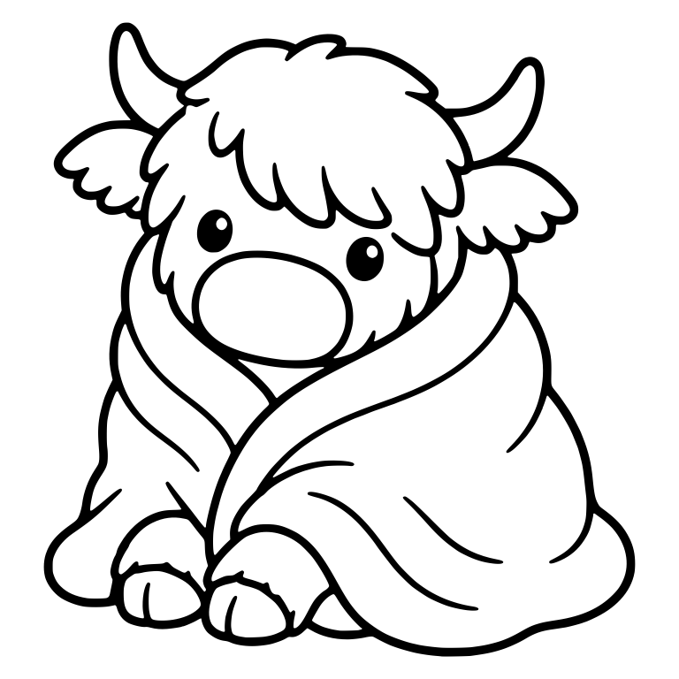 Fluffy Highland Cow Wrapped in a Cozy Blanket — free animal SVG cut file