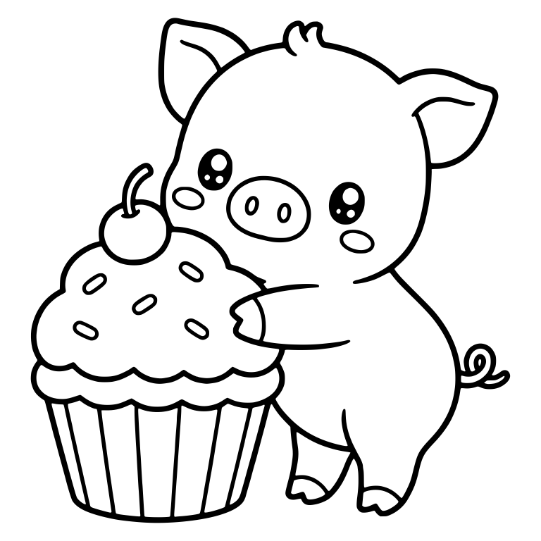 Piglet Hugging Cherry Cupcake With Sprinkles — free animal SVG cut file