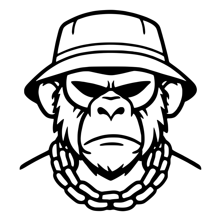 Scowling Ape in Bucket Hat With Heavy Chain Necklace — free animal SVG cut file