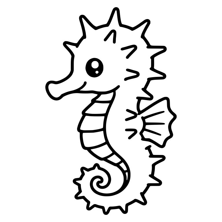 Thorny Kawaii Seahorse with Three-Spike Crest and Fan Fin — free animal SVG cut file