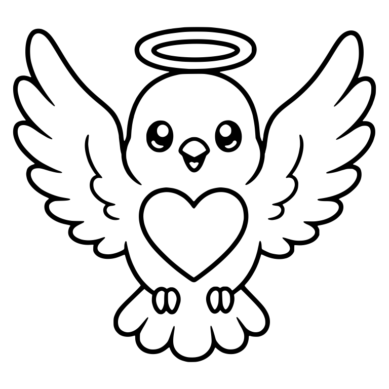Halo Dove With Open Wings and Heart on Chest — free animal SVG cut file