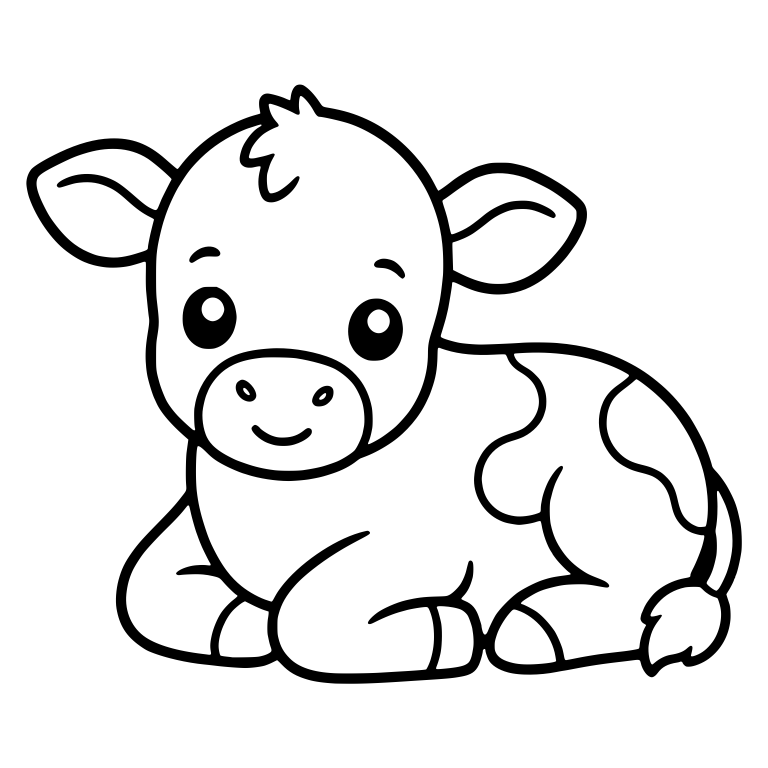 Calf Lying Down With Patched Back And Head Tuft — free animal SVG cut file