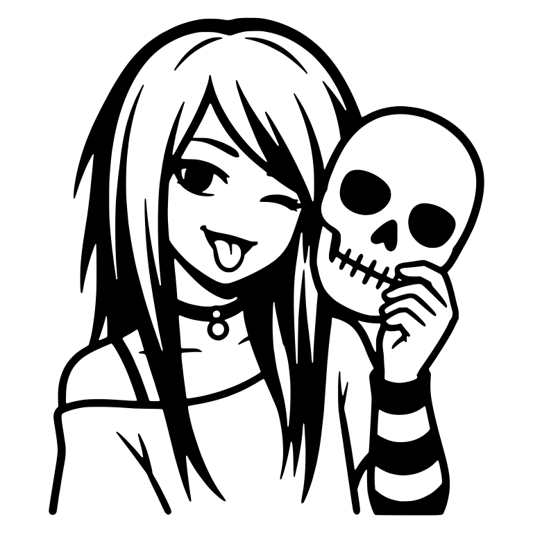 Emo Girl Winking With Skull Mask and Striped Sleeve — free characters SVG cut file