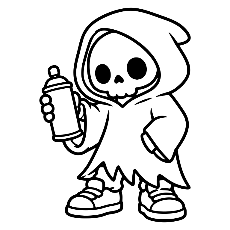 Kawaii Graffiti Grim Reaper Holding Spray Paint Can — free characters SVG cut file