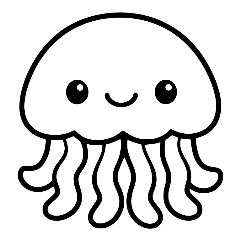 Kawaii Jellyfish with Wavy Tentacles — free animal SVG cut file