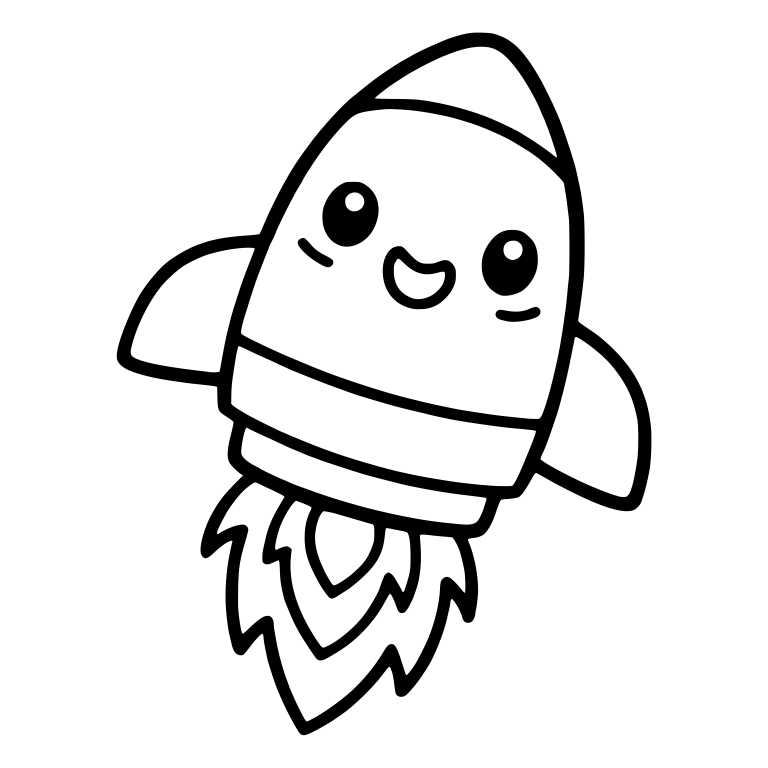 Happy Kawaii Rocket Blasting Off with Flames — free space SVG cut file