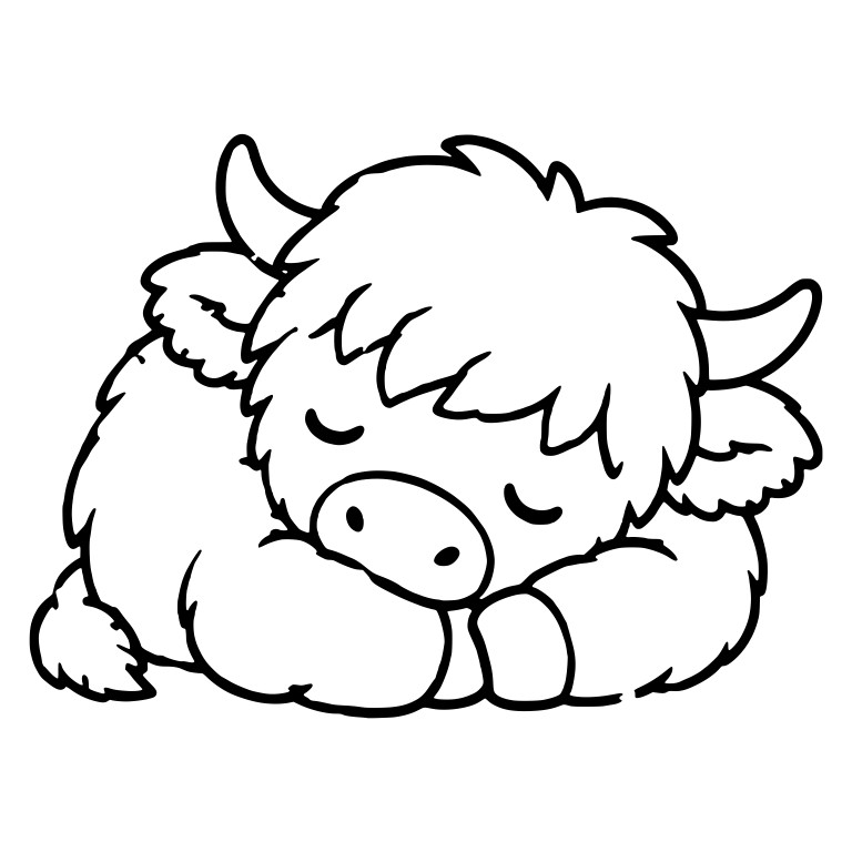 Napping Highland Calf Resting Head on Front Legs — free animal SVG cut file
