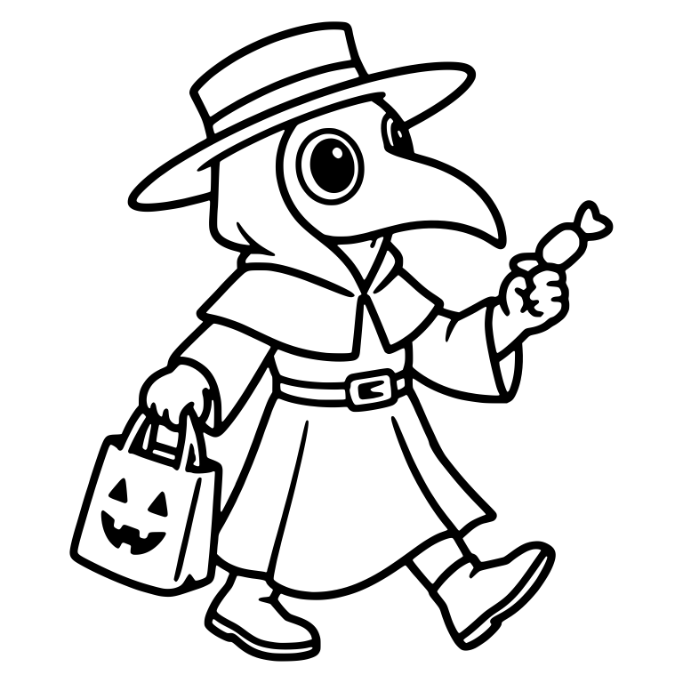 Walking Plague Doctor Holding Candy and a Pumpkin Bag — free characters SVG cut file