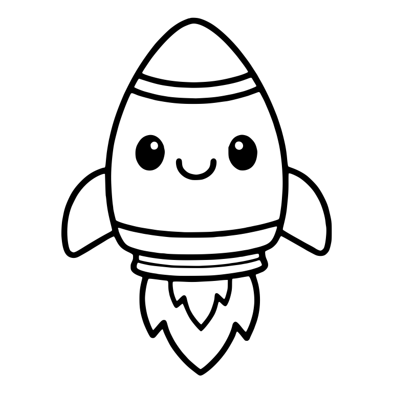 Kawaii Rocket Ship with Flame and Side Fins — free space SVG cut file