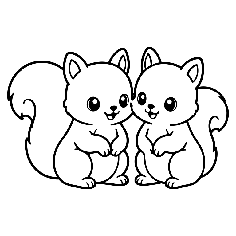 Two Squirrels Sitting Side By Side With Fluffy Tails — free animal SVG cut file