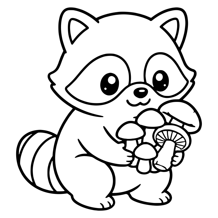 Raccoon Cuddling a Bunch of Mushrooms — free animal SVG cut file