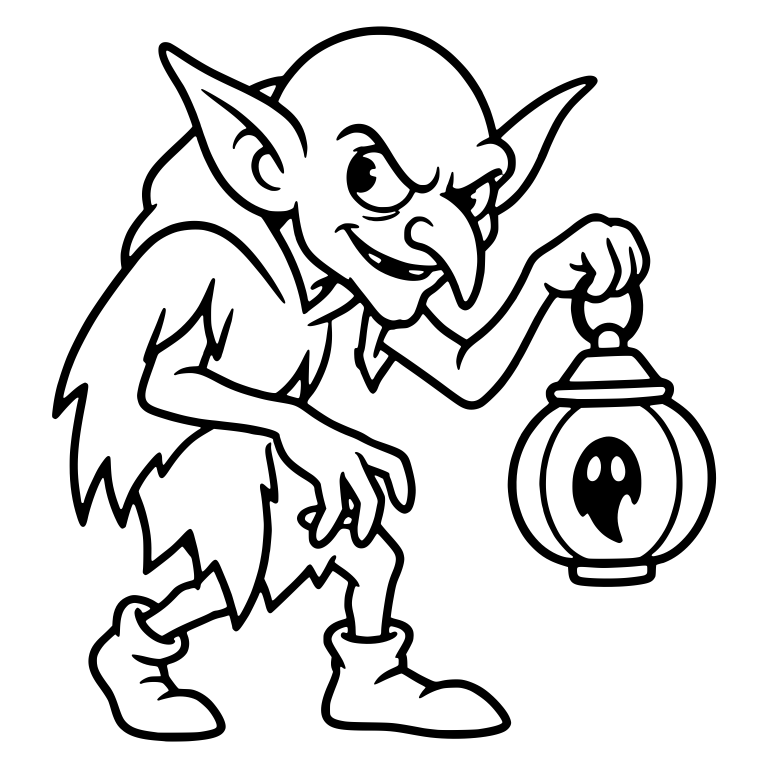 Sneaking Goblin Carrying Round Lantern with Ghost — free fantasy-creature SVG cut file