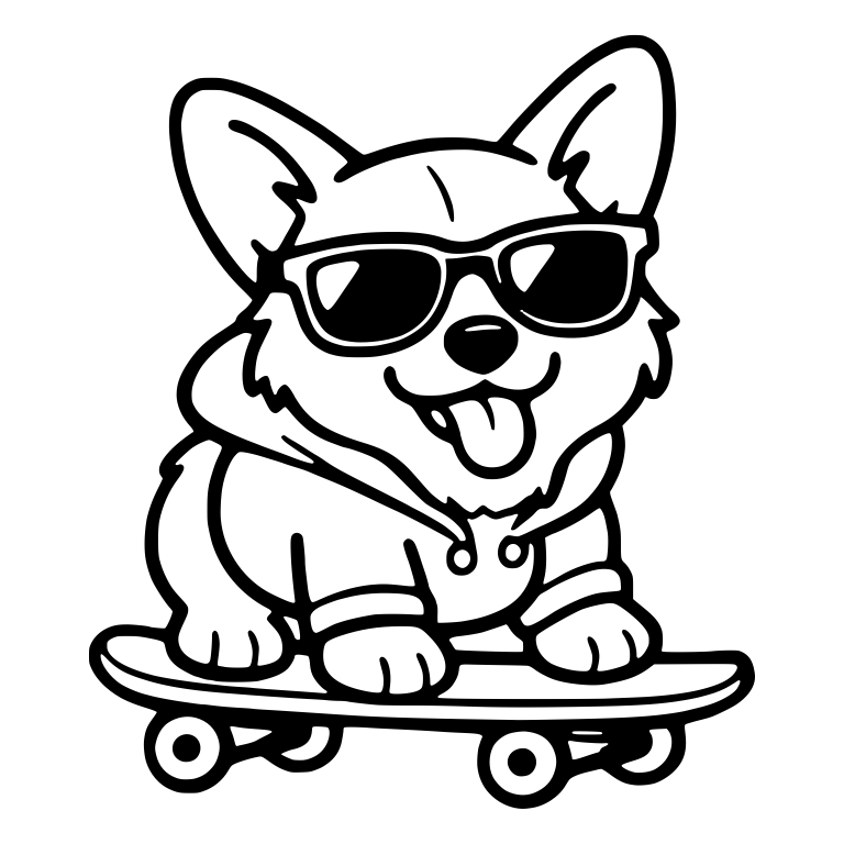Corgi on Skateboard in Sunglasses and Hoodie — free animal SVG cut file