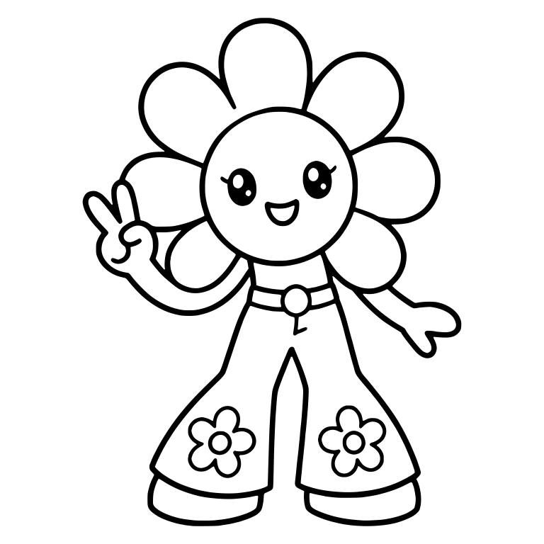 Peace Sign Flower Character In Flower Patch Bell Bottoms — free characters SVG cut file