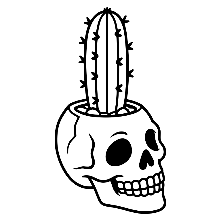 Cracked Side View Skull Planter With Single Spiny Cactus — free skeleton SVG cut file