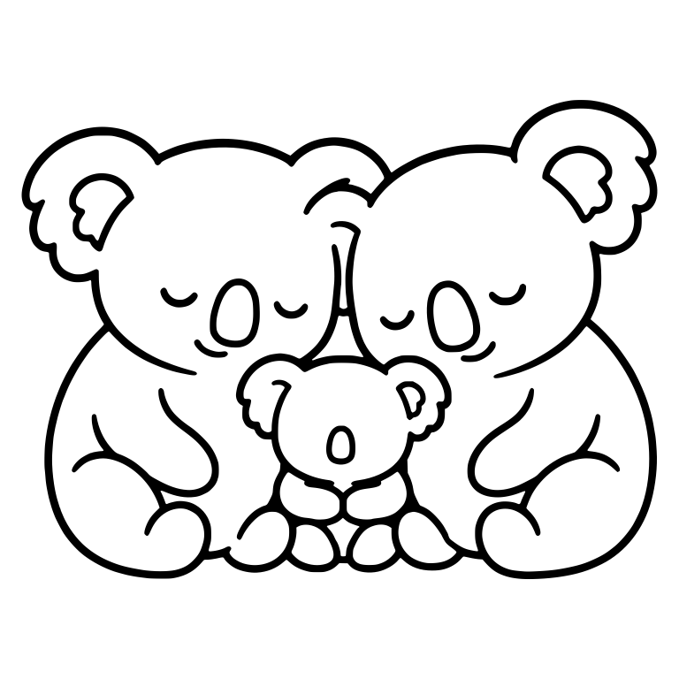 Two Sleeping Koalas Side by Side with Baby Between — free animal SVG cut file
