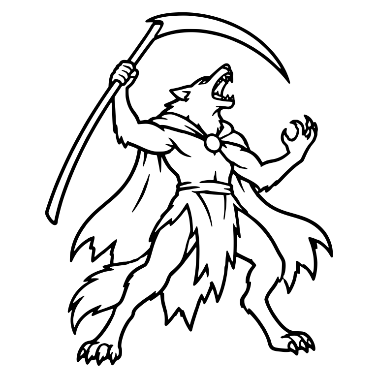 Howling Werewolf Raising Scythe in Tattered Cape — free fantasy-creature SVG cut file