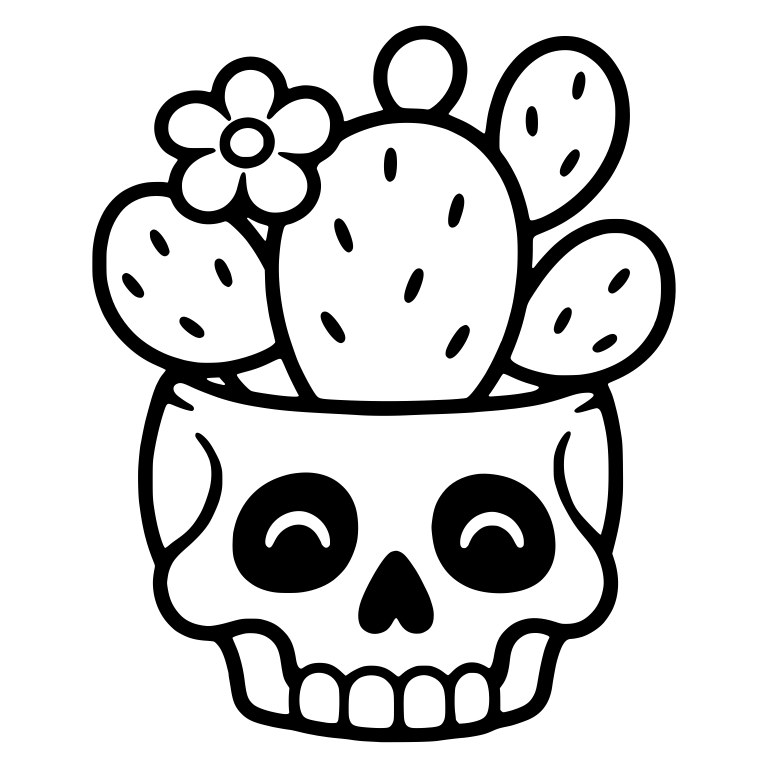 Cute Skull Planter With Prickly Pear Cactus And Flower — free skeleton SVG cut file