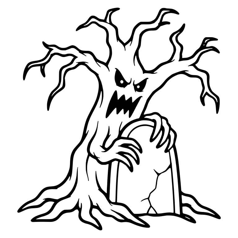 Snarling Haunted Tree Clutching a Cracked Gravestone — free floral SVG cut file