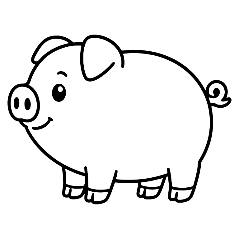 Standing Pig in Profile With Round Body and Tail Curl — free animal SVG cut file